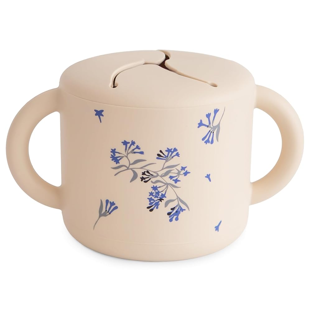 mushie Silicone Snack Cup | Spill Proof Food Container for Toddler and Baby (Lilac Flowers)