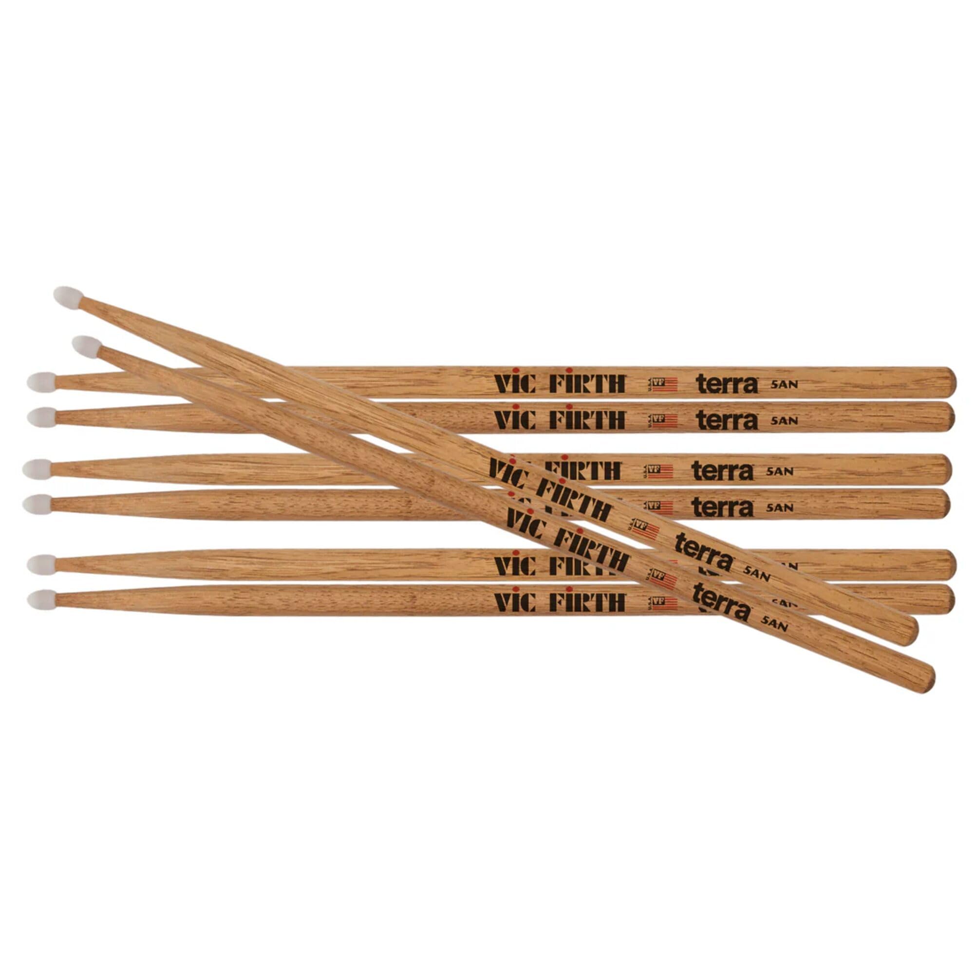 Vic Firth - Pałki perkusyjne z serii American Classic® Terra Series 5ATN - American Hickory - Nylonowa końcówka - Pakiet 4 par