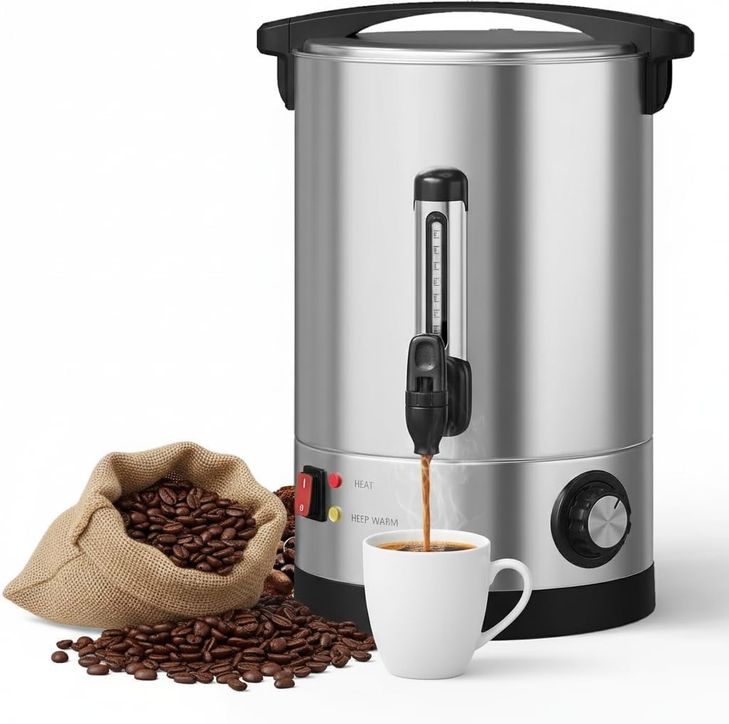 70 Cup 10L Commercial Coffee Maker | Large Capacity Coffee Urn with Double-Wall 304 Stainless Steel | Quick Brew Dispenser for Offices, Meetings & Large Gatherings, Silver