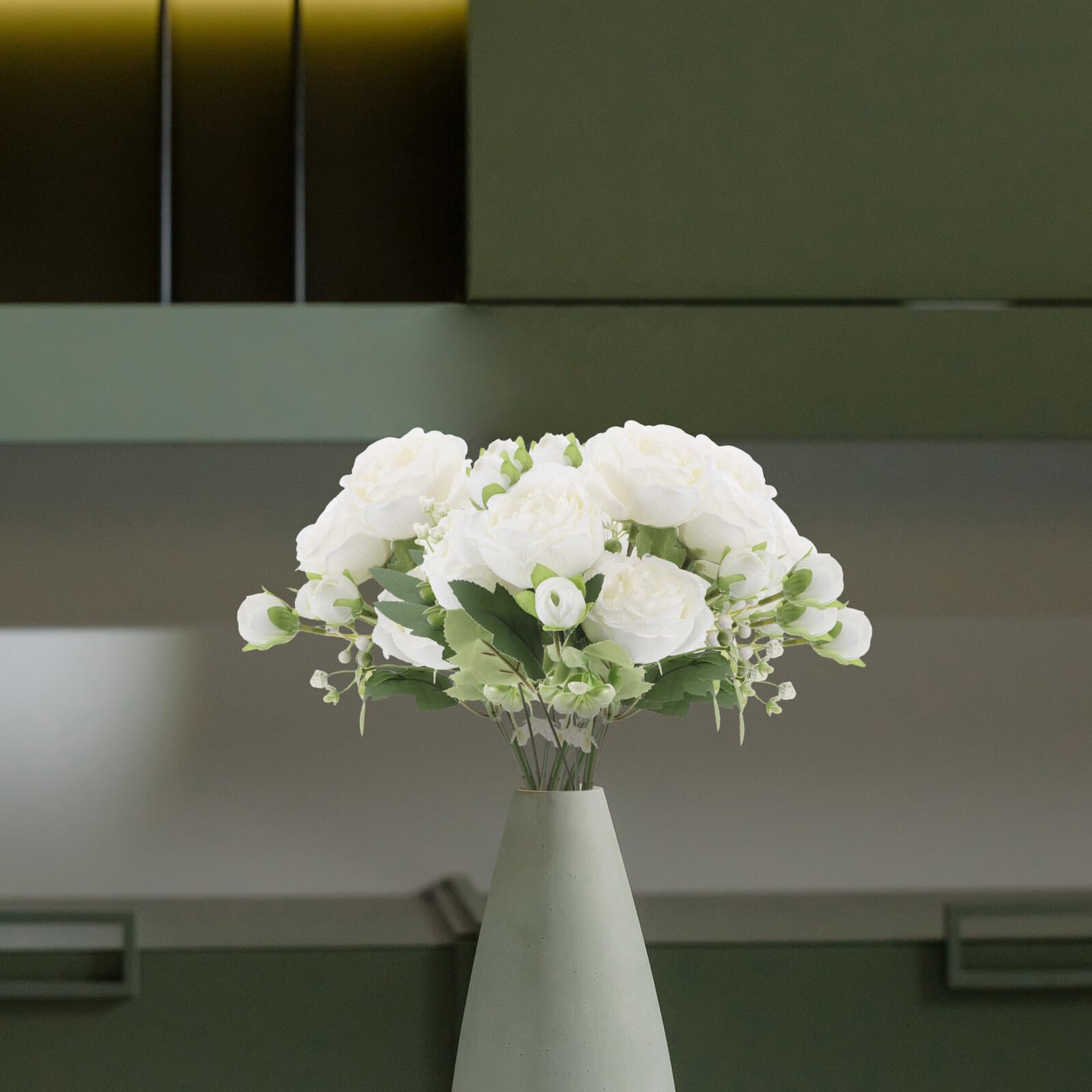 Angoily Künstliche Pfingstrosen Blumenstrauß Weiß aus Seide Realistische Kunstblumen für Hochzeitsdeko Tischdekoration und Wohnraumgestaltung