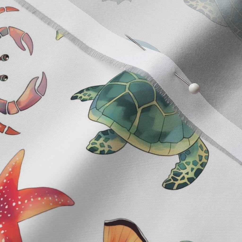 Spoonflower Fabric - Sea Animal Animals Ocean Creatures Dolphin Whale Clown Fish Turtle Printed on Organic Cotton Sateen Fabric by The Yard - Sewing Quilting Apparel Home Decor