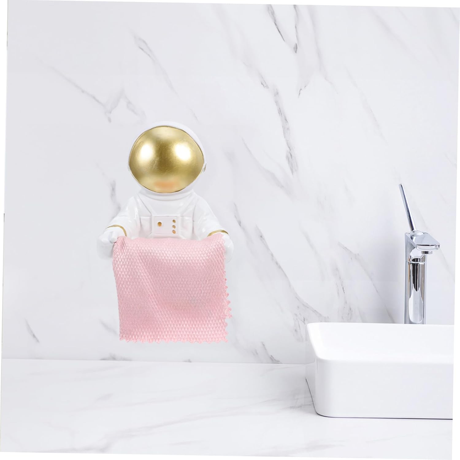 Tofficu Golden Astronaut Toilet Paper Holder Bathroom Storage Shelf Decorative Roll Paper Stand Cute Space Themed Wall Mount for Home Bathroom Organization