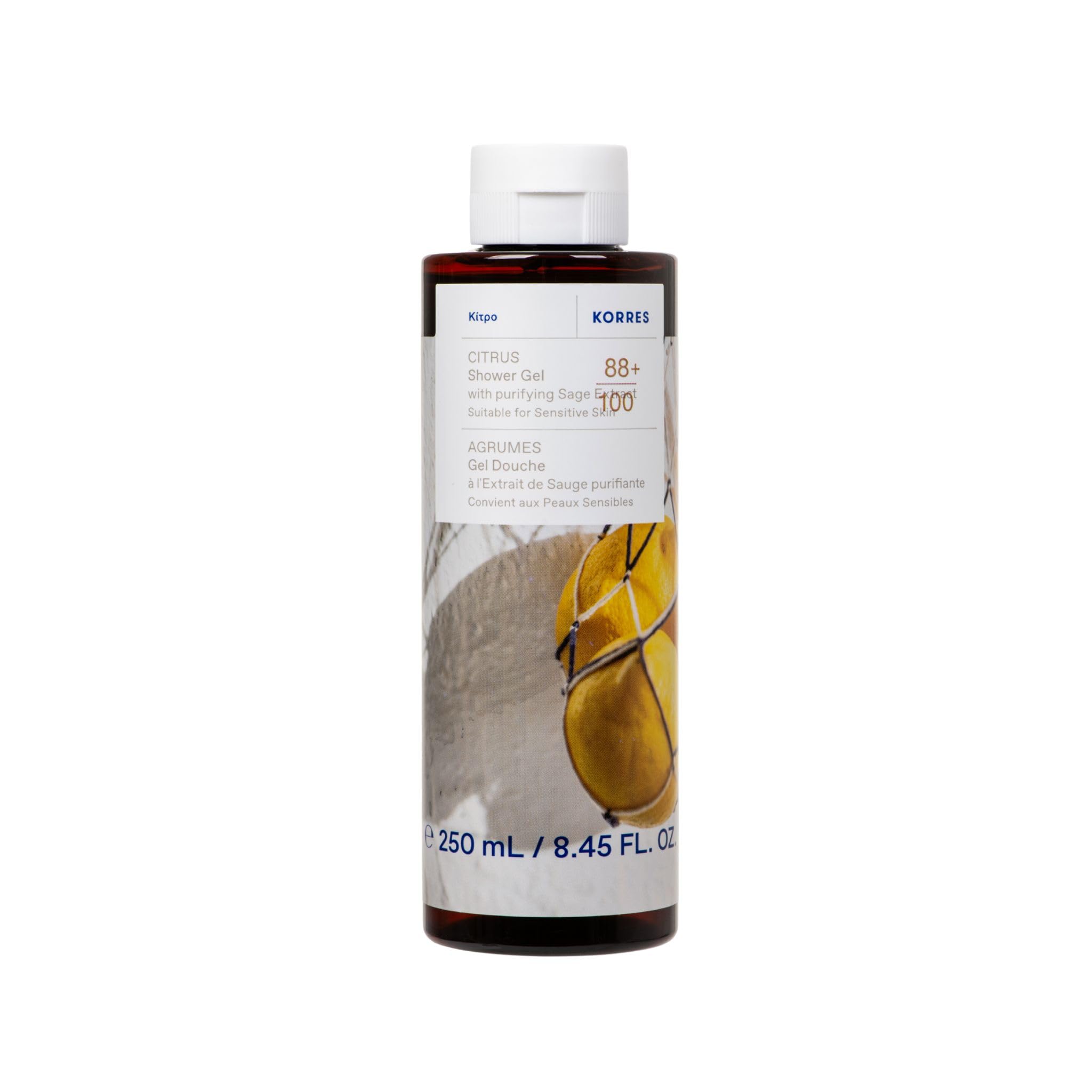 KORRES CITRUS Gel doccia con estratto detergente di salvia, con profumo fresco di limone e bergamotto, dermatologicamente testato, vegano, senza siliconi e parabeni, 250 ml