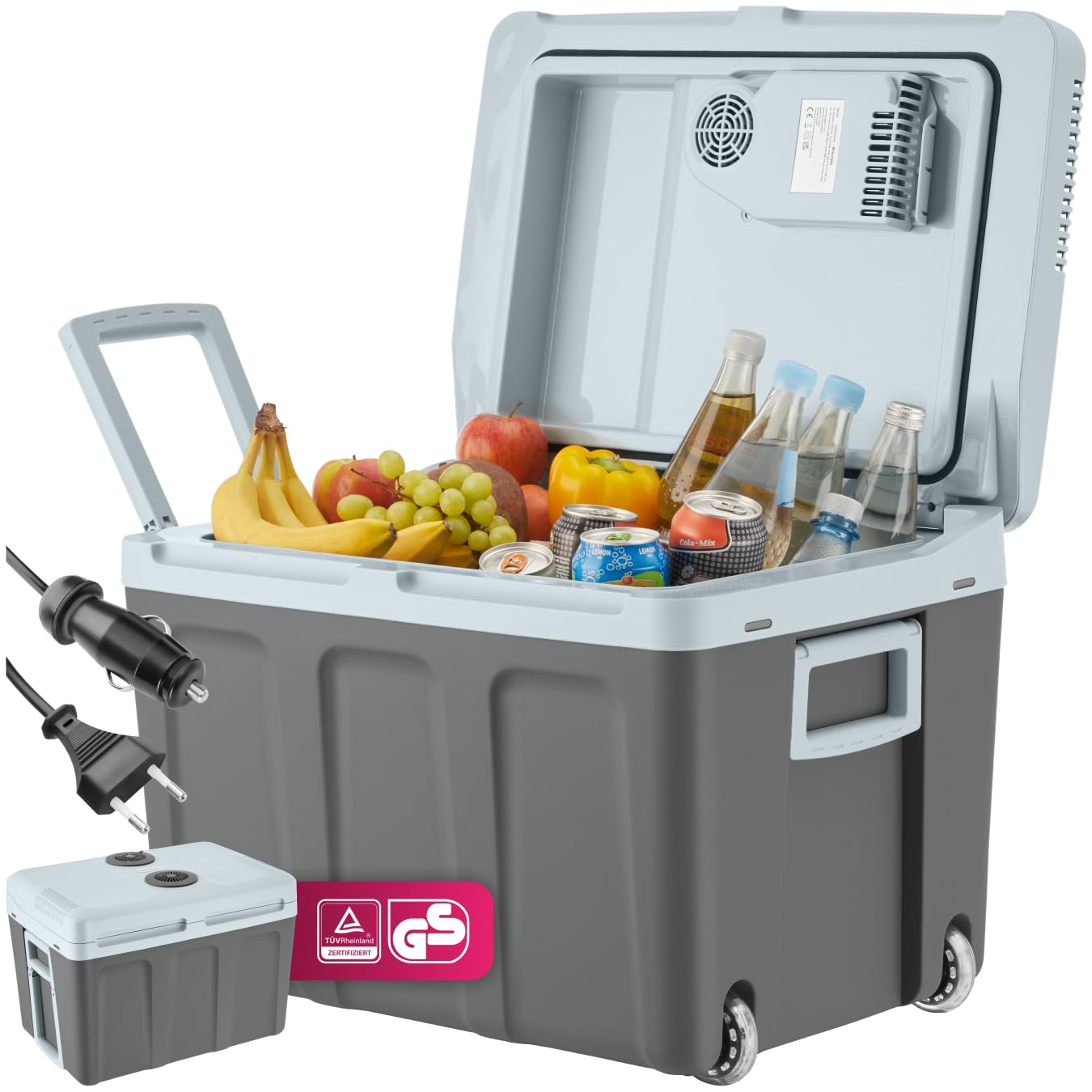 TecTake® Frigorifero Portatile e Scaldavivande 2 in 1, Mini Frigo con Modalità ECO da Campeggio con Maniglie Pieghevoli e Ruote, Portatile Elettrico Ideale per Casa e Auto - 40L