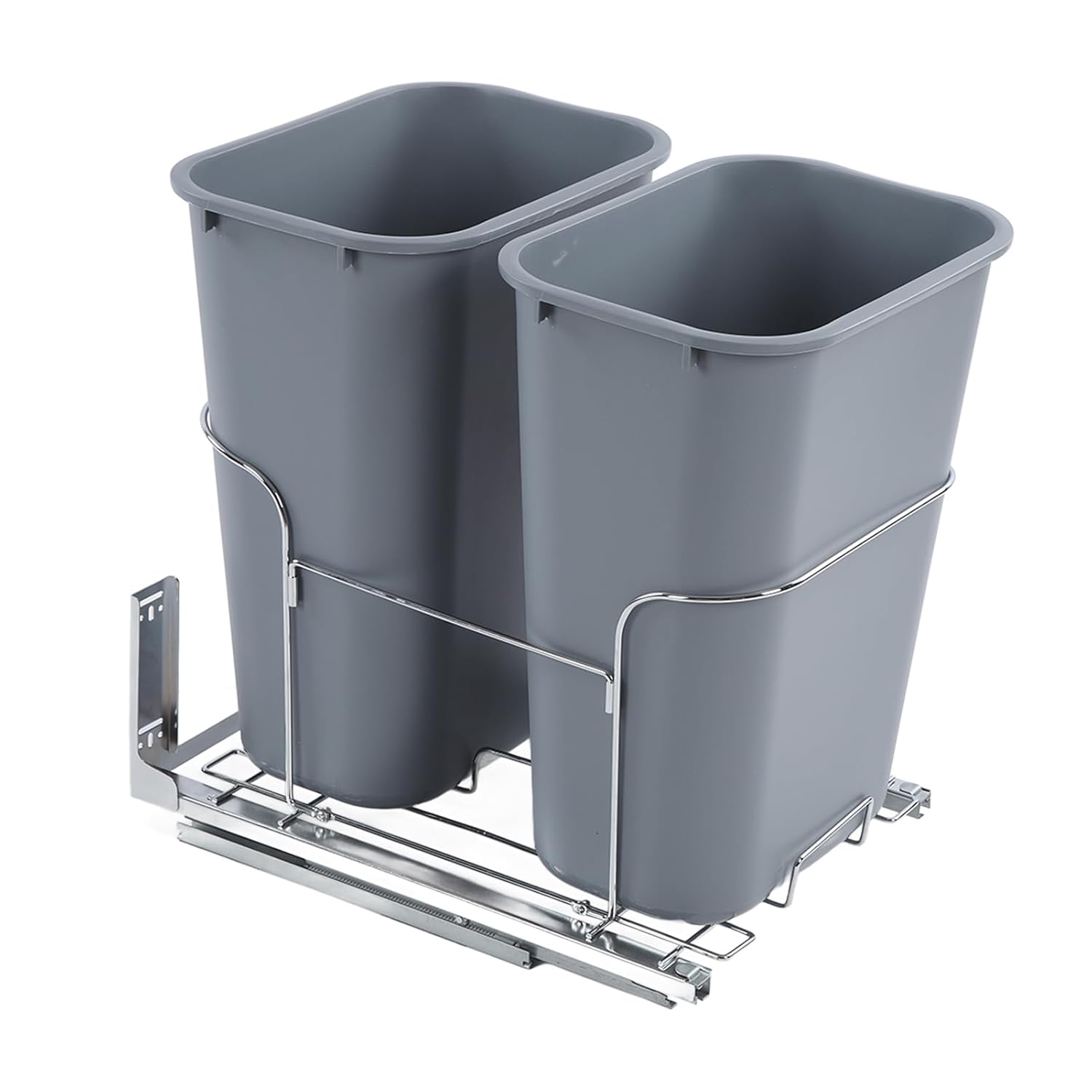 2 x 35L Pull Out Trash Can Double Bin Garbage Can Buffering Kitchen Waste Container Pull Out Compartment Trash Can