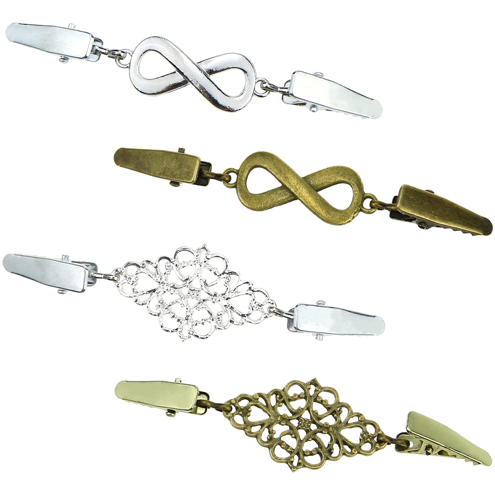 4-Piece Retro Duck Sweater Clips - Zinc Alloy Shirt & Shawl Clasps For Women (Antique Silver & Bronze) - View #6