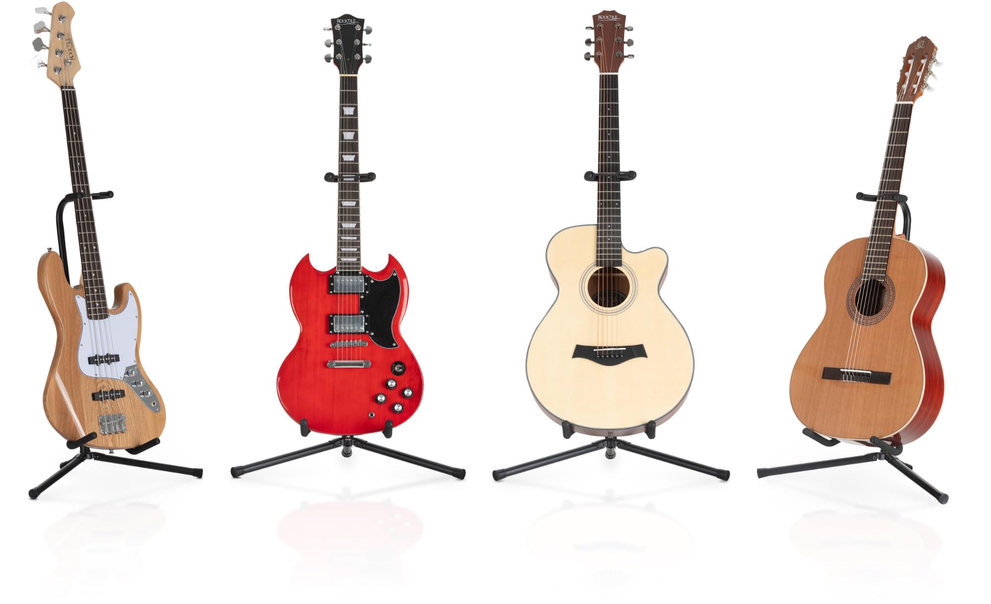 5x Rocktile GSN-01 Gitarrenständer mit Halsstütze (höhenverstellbar 60-70cm, Standfläche 53 x 30 cm, auch für Bass, Banjo o.ä.) schwarz