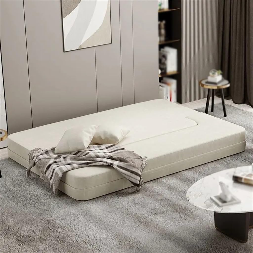 79" Beige Folding Sofa Bed Leath-Aire Upholstered Full Sleeper