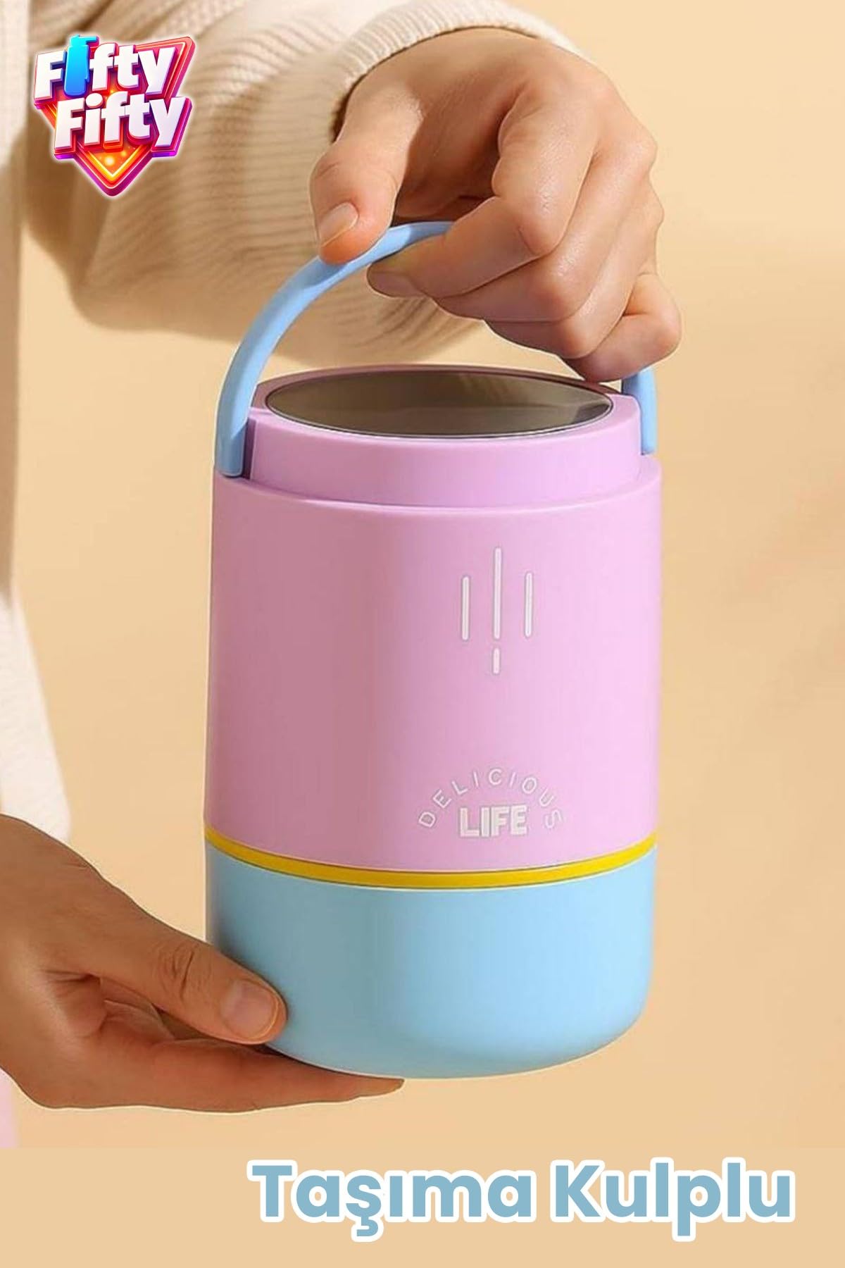 900 ML Sızdırmaz 3 Kaseli Paslanmaz Çelik Kaşıklı Bento Lunch Box Yeni Nesil Sefer Tası -FFLBO1266
