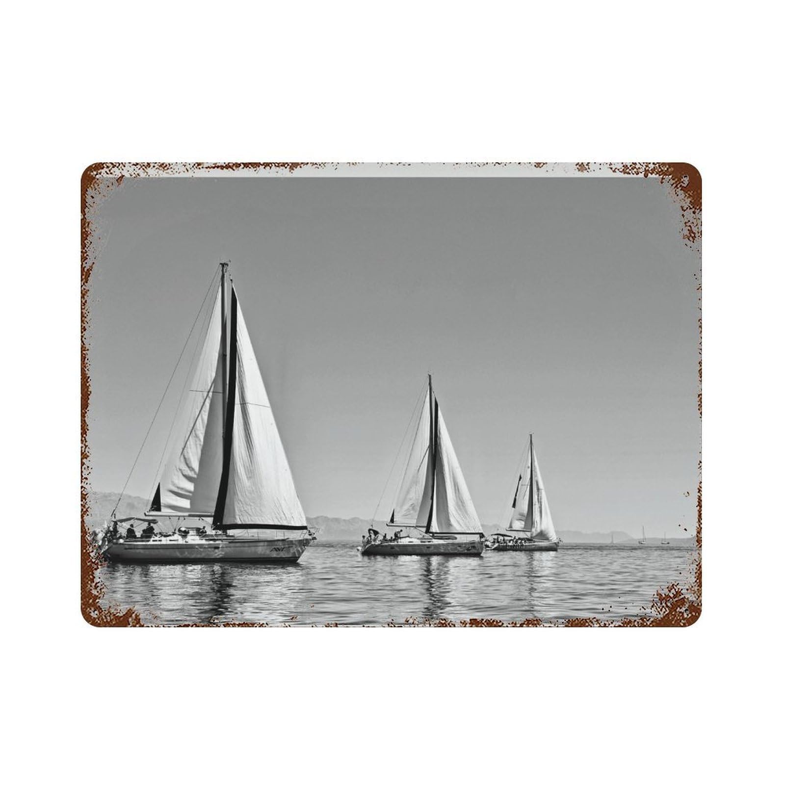 xiaoxiaoshen Minimalist Sailboat Black And White Coastal Wall Decor Art Metal Tin Poster Modern Home Decor Art Home Bar Shop Decorations Vintage Sign 30x40cm