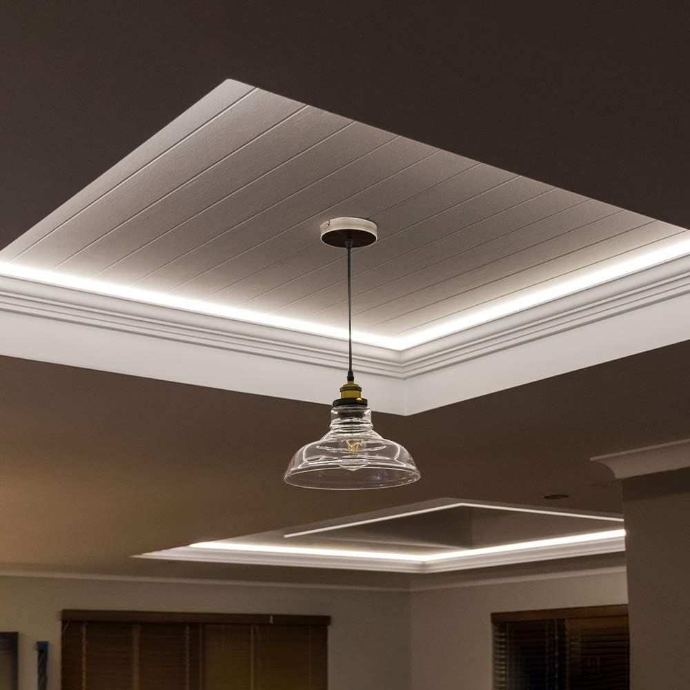 LED strip lighting installed in a ceiling coving