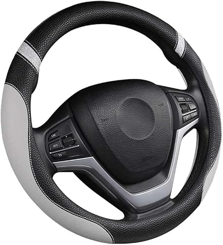 Miniatura 2 de Funda universal de cuero para volante de automóvil de 15 pulgadas para hombres y mujeres (gris)