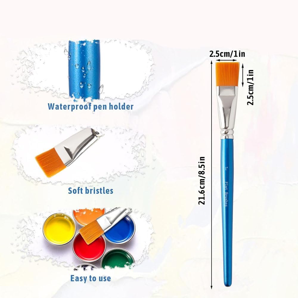 1 Inch Flat Paint Brushes for Acrylic Painting, 50 Pcs Synthetic Nylon Hair Paint Brushes Bulk with Wooden Handle for Acrylic Watercolor Oil Detail Painting (Blue, 50 Pcs)