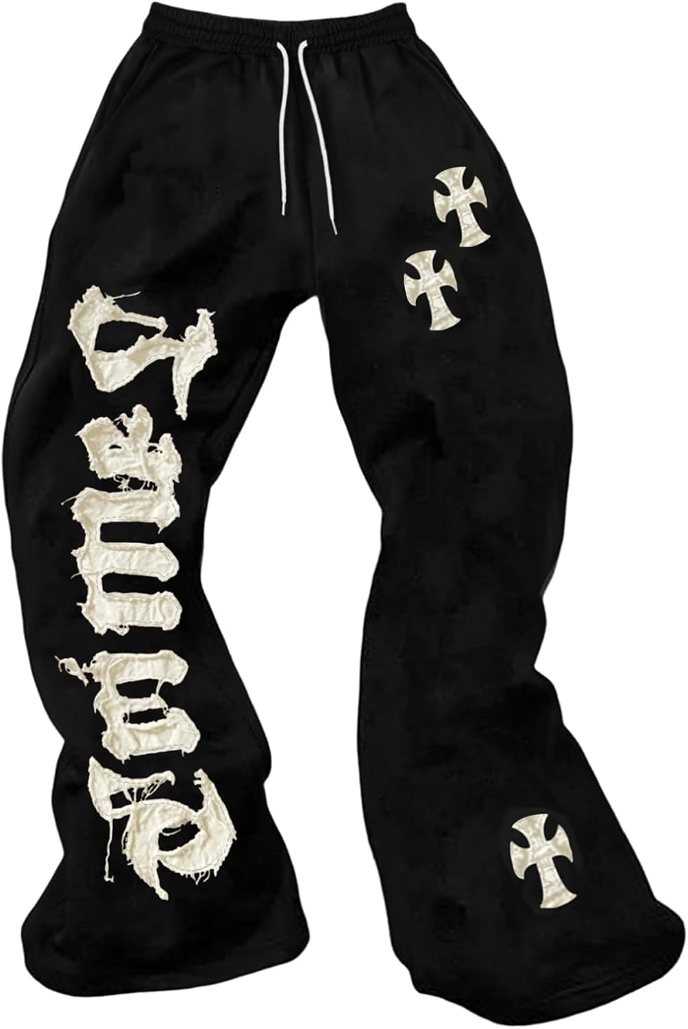 GORGLITTER Men's Wide Leg Baggy Sweatpants Y2K Graphic Flared Stacked Track Pants Workout Gym Trousers Drippy Streerwear