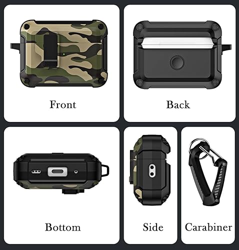Miniatura 9 de Funda para AirPods Pro de 2 generación con bloqueo, compatible con carga inalámbrica Funda protectora rígida militar con mosquetón para AirPods Pro