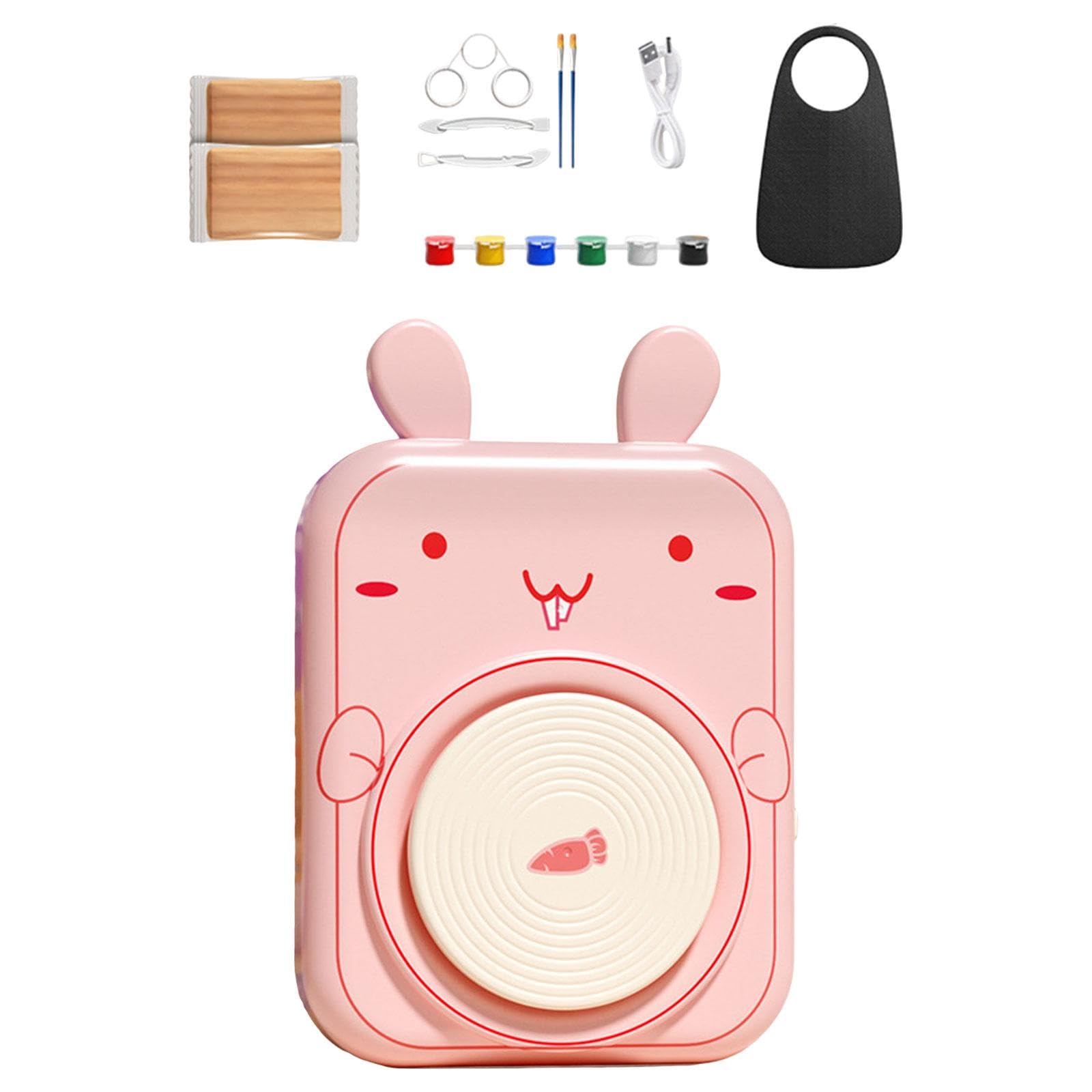 Mini Töpferscheiben Set für Kinder, Modellier Und Malset, Elektrisches Bildhauerwerkzeug, DIY Tonmodellierer – Geschenkidee, Hasenform