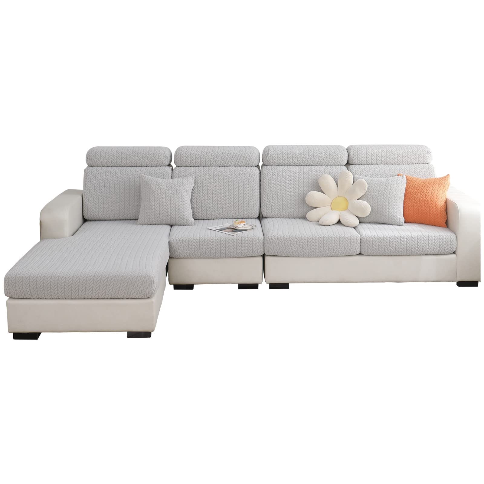 SHANNA Super Stretch Sofa Seat Cushion Cover, Universal Sofa Covers Non-Slip and Soft Sofa Slipcover, L Shape Thick Jacquard WearResistant Furniture Protector Cover (Wheat Light Grey, 2 Seater)