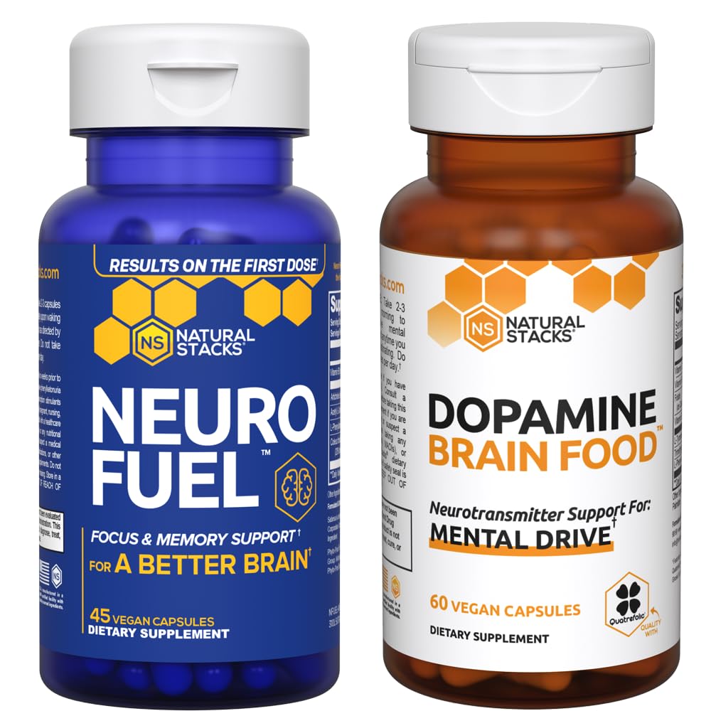 NATURAL STACKS Neurofuel Nootropic + Dopamine Brain Food Bundle - Supports Memory, Motivation & Focus* - 105 Capsules