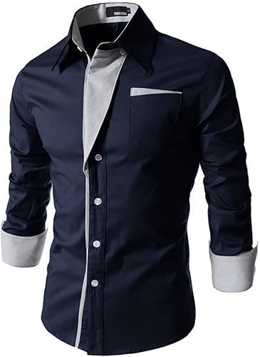 Miniatura 2 de Camisa decorativa a rayas de contraste de moda para hombre, camisa de manga larga de algodón casual con cuello a cuadros