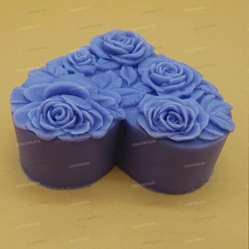 Miniatura 9 de Grainrain Molde de jabón de silicona hecho a mano para velas 3D de resina para jabón hecho a mano, corazón, rosa flor (14164