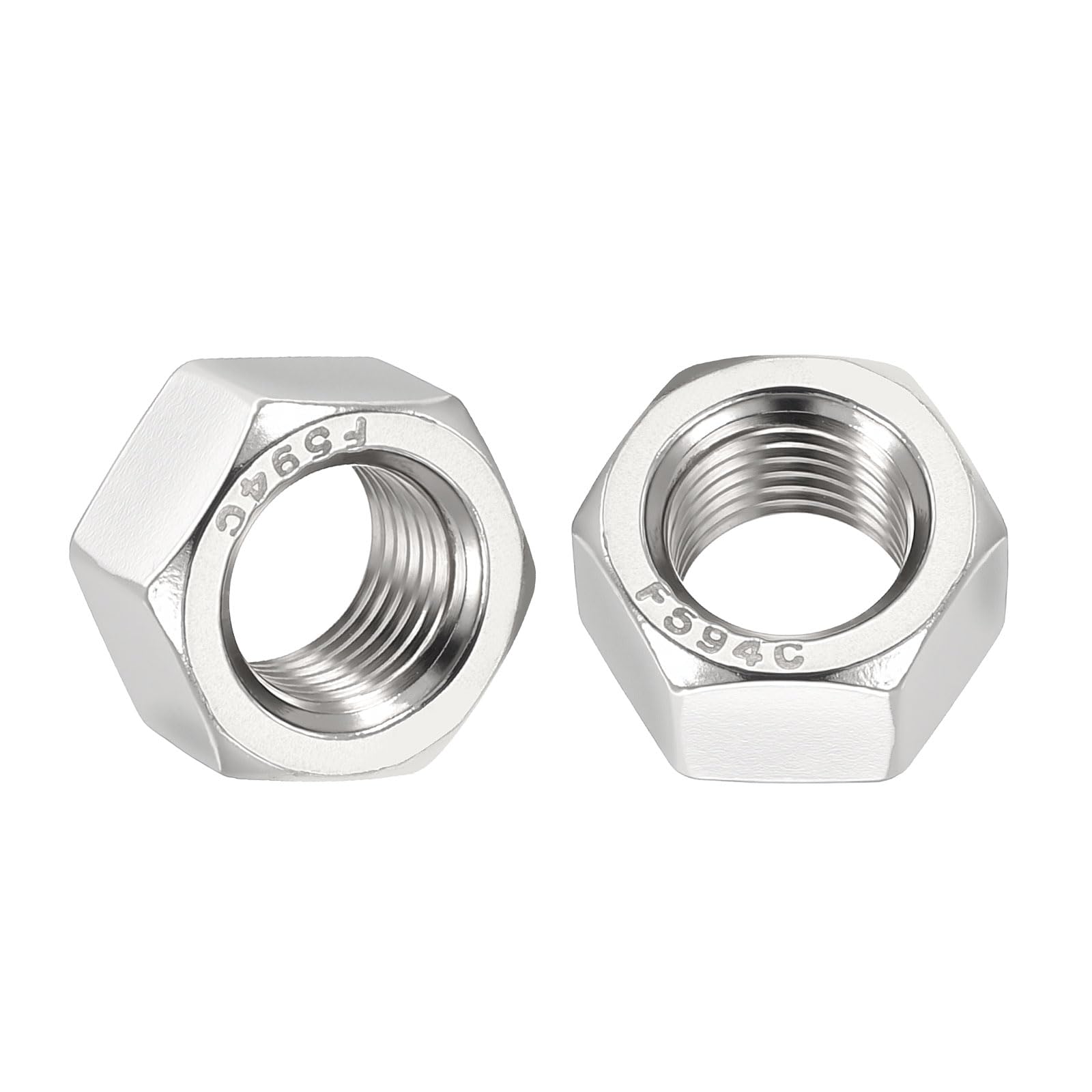 Kozelo 10pcs Hex Nuts - [3/8"-24] 304 Stainless Steel 18-8 (A2-70) Hardware Nuts for Mechanical Repair & Assembly, Standard Inch Fine Thread Nut, Bright Finish, Silver