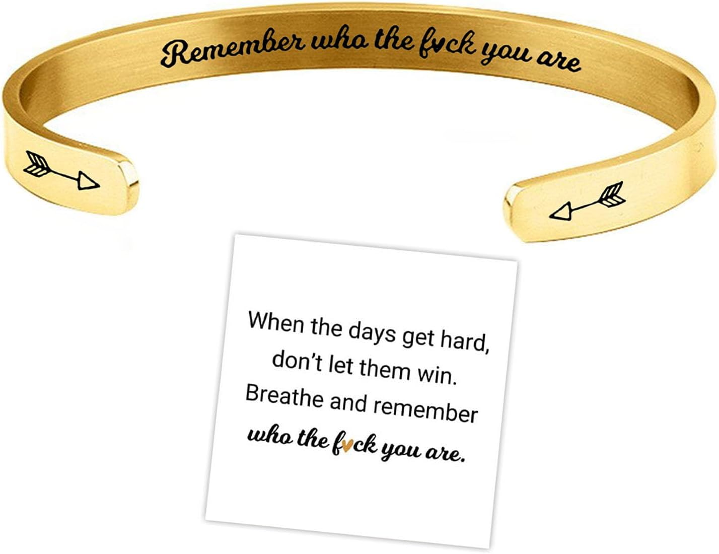 Remember Who The F You Are Motivational Color Bangle, Stainless Steel Engraved Inspirational Message Fashion Cuff Bracelet Personalized Opening Adjustable Bracelet Jewelry Gift for Women
