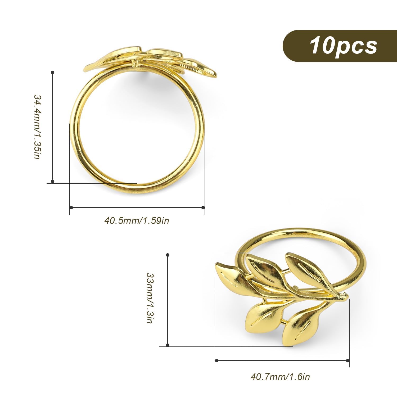 FINELYCR 10 Portatovaglioli Oro A Forma Di Foglia - Anelli Per Tovaglioli In Metallo, Per Matrimoni E Cene - 2