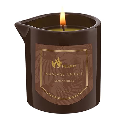 MELONY Massage Oil Candle for Pure Relaxation - 8.1 oz - Moisturizing Essential Oil Body Massage Candle for Home Spa- Amazing Gift for Women & Men (Saffron Blaze) - Saffron Blaze
