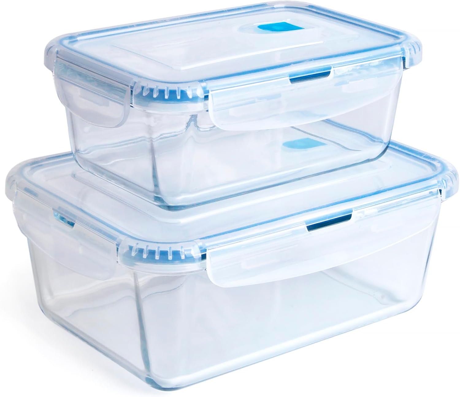 Borosilicate Tempered Glass Food Storage Containers with BPA-Free Lids, [2 Pack] Rectangular Airtight Food Containers (35oz+17oz). Microwave, Oven, Freezer and Dishwasher Safe.