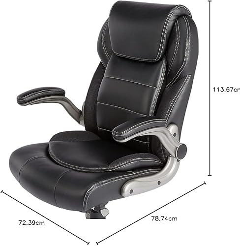 Miniatura 6 de Yaxamercial - Silla de oficina ejecutiva ergonómica de piel regenerada con respaldo alto, brazos abatibles y soporte lumbar, Cuero falso, Negro