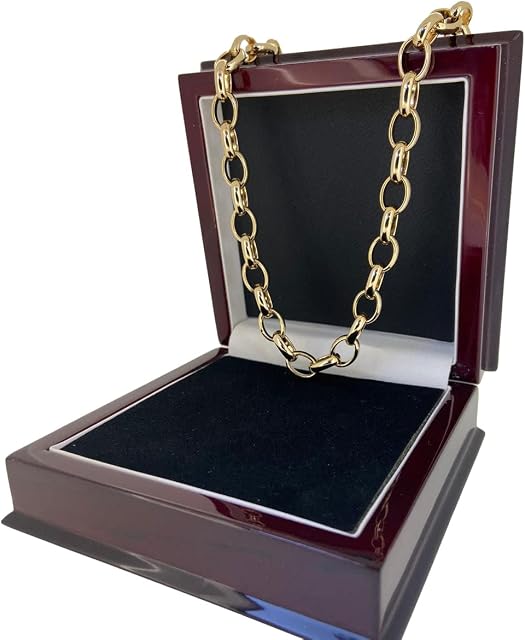 THE BLING KING 10mm Gold Oval Belcher Ladies Chain Necklace, Luxury Finish and Detailing 18K Real Gold Plated Jewellery Luxury Gold Necklace for Women and Teens (Length: 22 Inches, Weight: 56.5 grams)