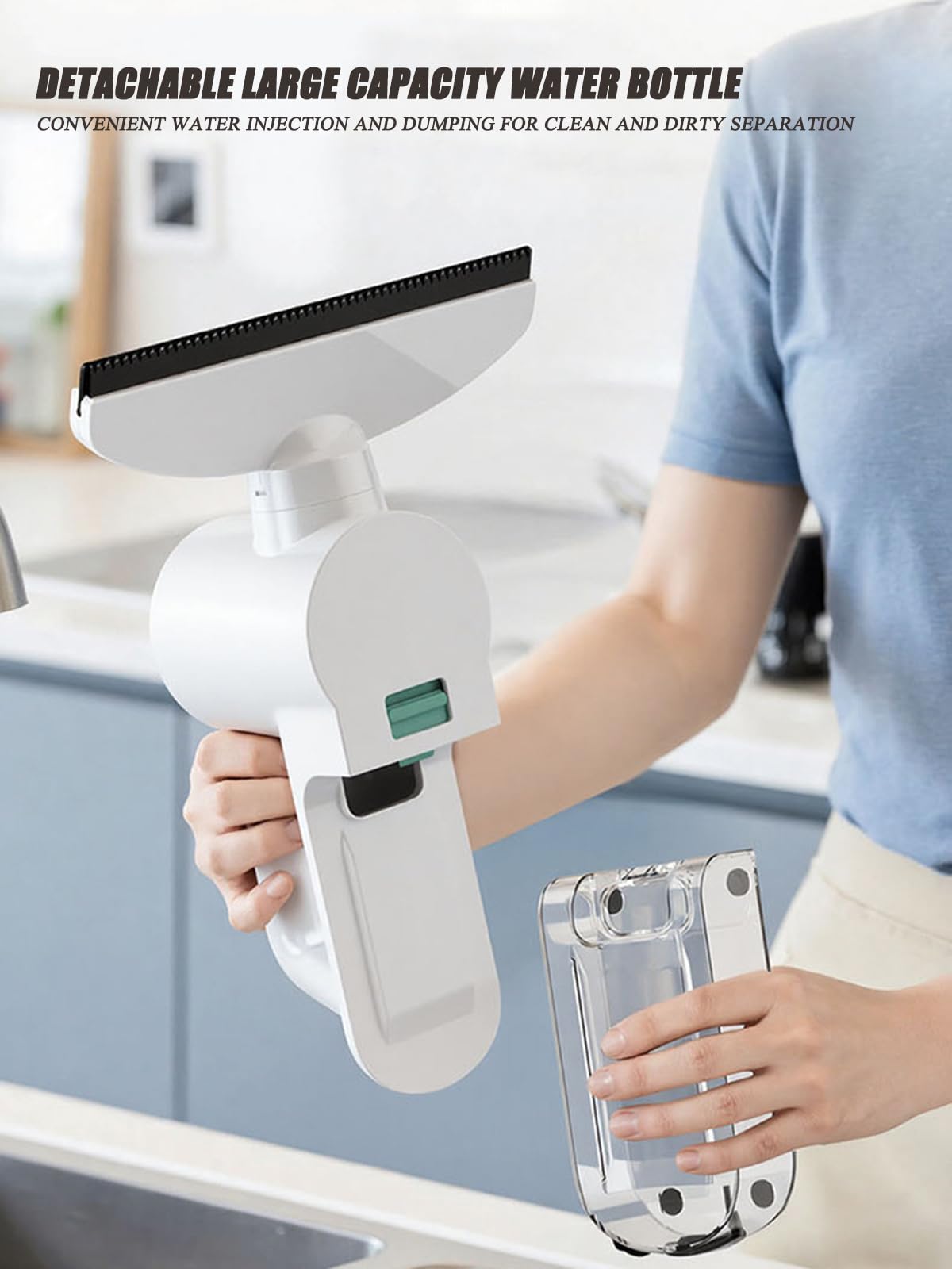 Pulitore elettrico per finestre, 1200 Pa, con bottiglia d'acqua staccabile, display a LED, spatola estesa, perfetto per la pulizia di vetri, doccia, specchi e auto