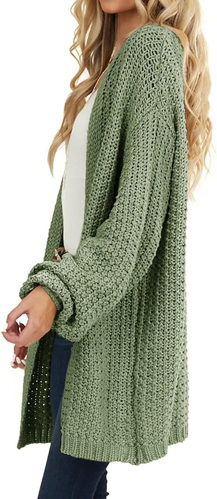 Maroway Womens Cardigan Solid Color Long Sleeve Open Front Chunky Knit Sweater Outwear - Image 3