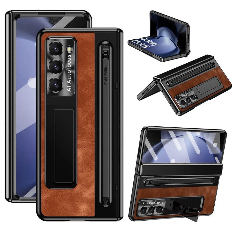 Étui rigide pour Samsung Galaxy Z Fold 7 housse cuir marron durable