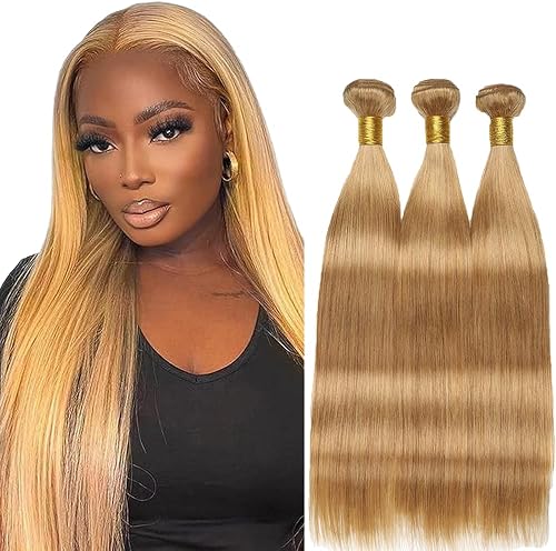 26 28 30 Inch Color 27 Bundles Human Hair Brazilian Honey Blonde Straight Bundle