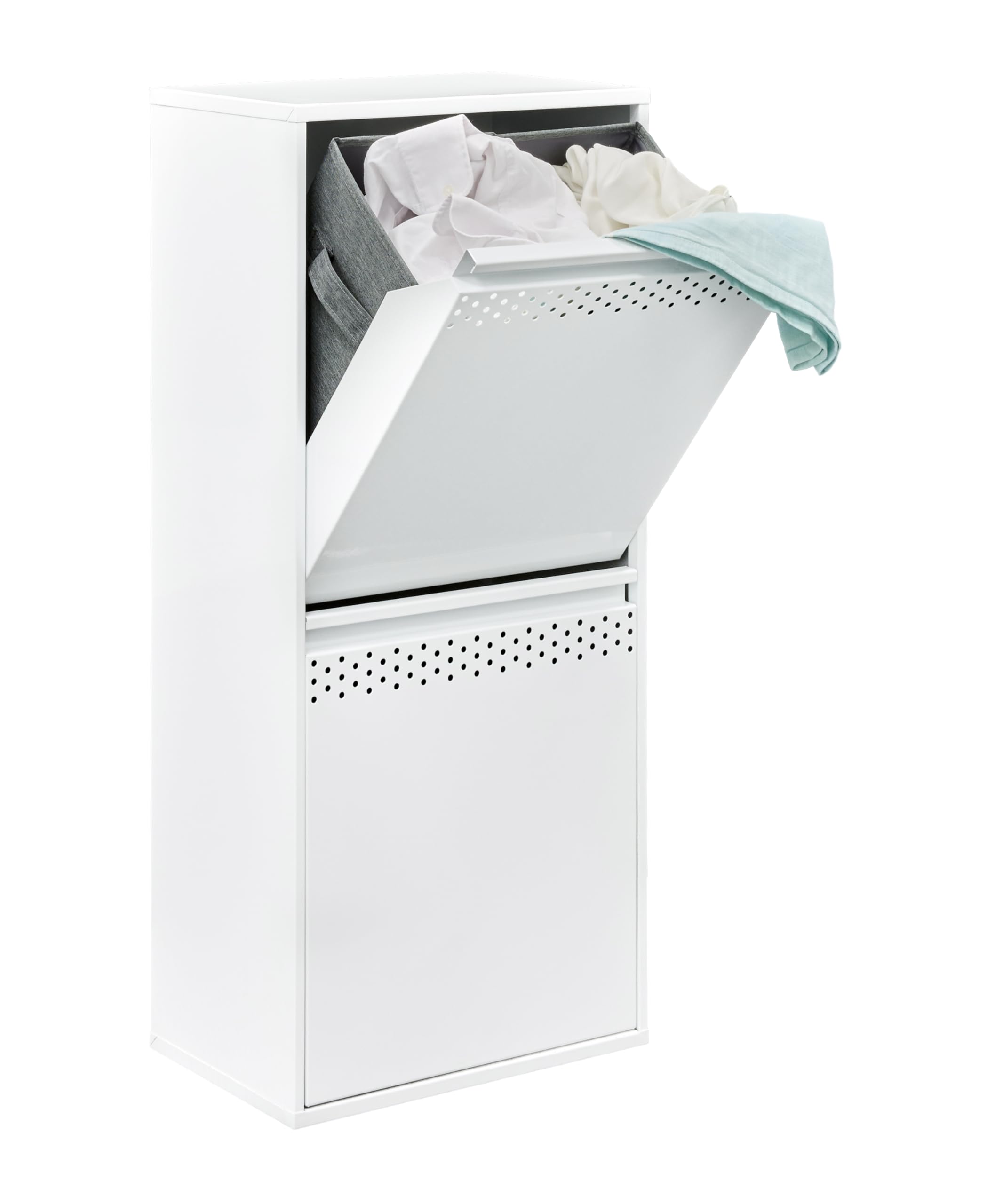 ARREGUI CR401-RP Cesto Ropa Sucia Doble | Mueble para la Colada de 2 Compartimentos con Cestos de Tela para Clasificar la Ropa Sucia | Acero | 90,2 x 40,2 x 24,4 cm | blanco