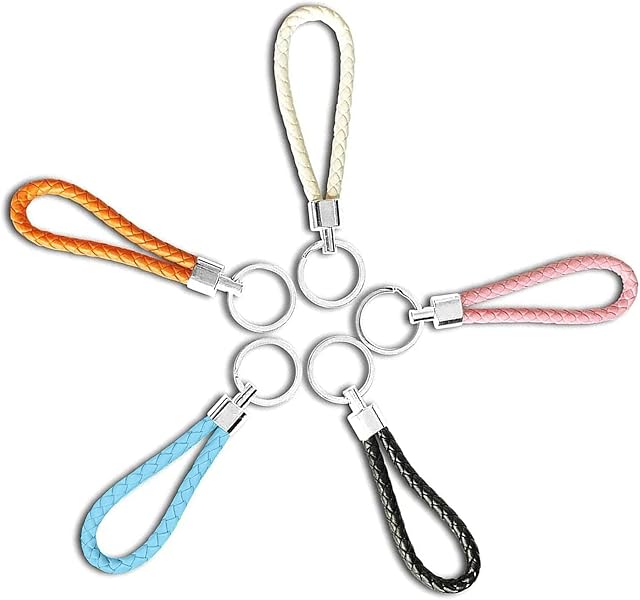 5 Pcs Key Chain Strap, Braided Leather Keychain Keyring, Car Keyring, Handmade Braided Strap Keychain for Hang Keys Car Keys for Men or Women