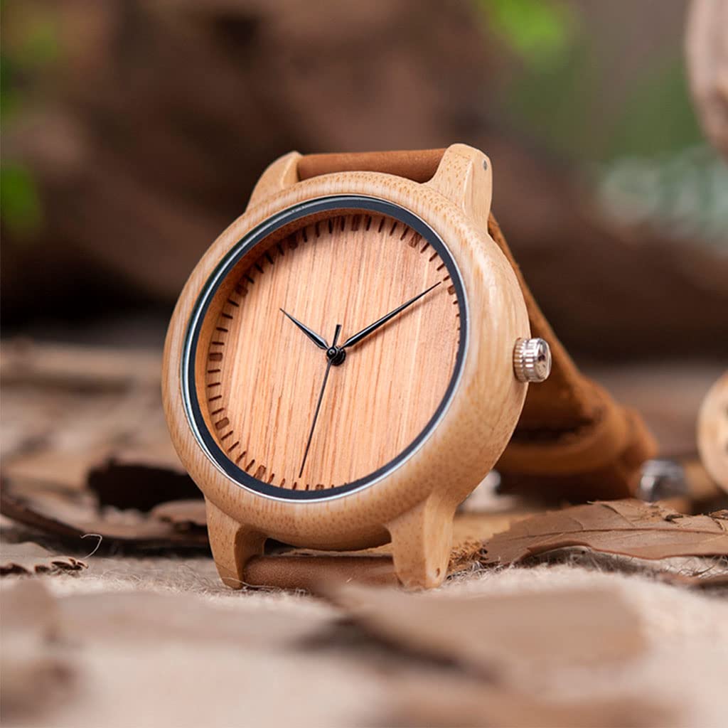 YABEME Orologio da Uomo in Legno Vichingo, Eleganti Orologi da Polso Casual al Quarzo Combinati in Legno e Acciaio Inossidabile con Cinturino in Pelle, Regali di Moda Unisex