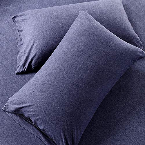 Image of YRM Bedding's Premium Collection Egyptian Cotton 600-TC 4-Piece Bedsheet Set {1-Bedsheet (102x108) + 1-Fitted (78x80) + 2-Pillow(18x28)}, Extra King Size, Medium Blue Solid