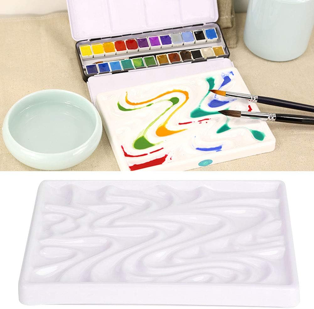 Porcelain Watercolor Palette, White Paint Palettes Artist Professional Ceramic Palettes for Watercolor Painting Drawing