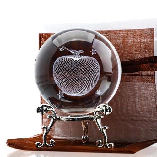 Zeershee 60Mm 3D Laser Apple Crystal Ball Paperweights Glass Apple Figurines Crystal Ball With Stand Christmas Decorative Balls Gift For Mum Women #TOP5