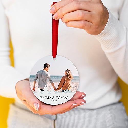 Miniatura 74 de Adorno de Navidad personalizado, foto personalizada con imagen y nombre, decoración del árbol de Navidad, bolsa de terciopelo incluida, adorno