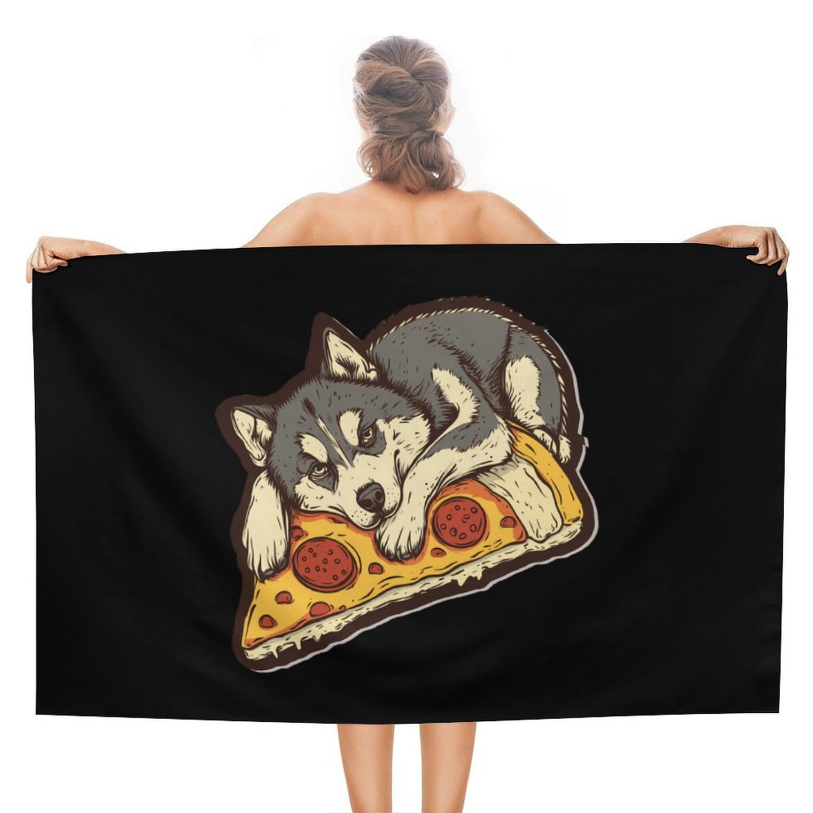 CGSBNGHA Siberian Husky Pizza Beach Towels Soft Bathroom Bath Pool Swim Towels for Women Men