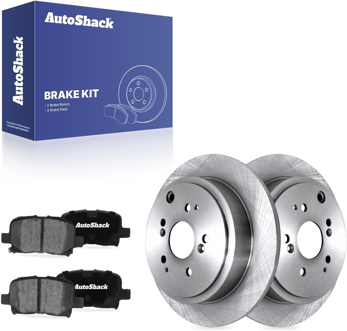 AutoShack Rear Solid Brake Rotors + Ceramic Pads 6-PC Brake Kit Replacement for 2003-2008 Honda Pilot 2001-2006 Acura MDX 12.33" (313.1 mm)