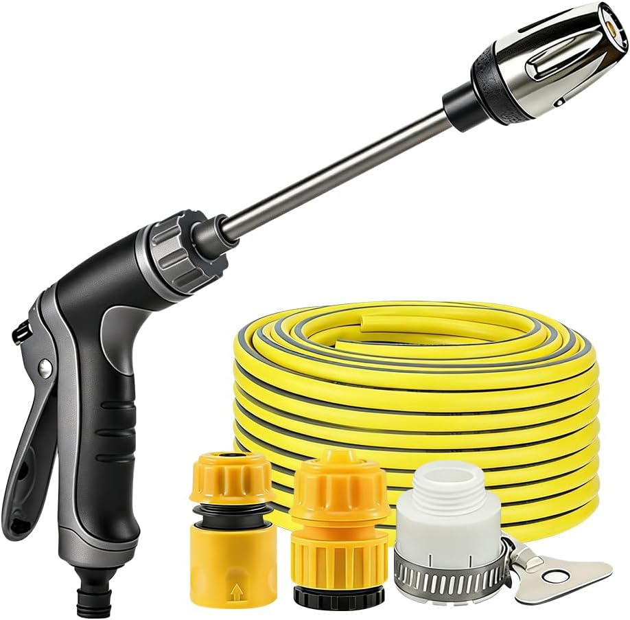 High Pressure Hose Nozzle with 3 Adapters, Adjustable Water Spray Gun for Car Washing, Gardening and Pet Shower,Washer with Multiple Spray Patterns & Garden Hose Pipe Set (Washer+Adapter+20M Pipe)