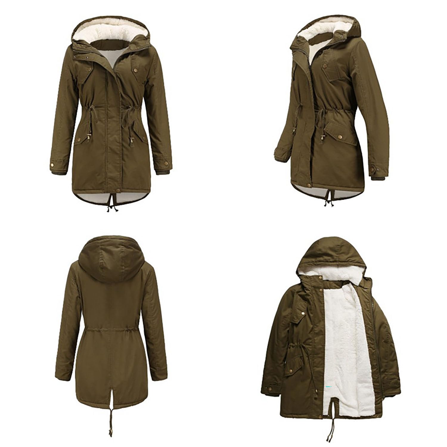 Damen Parka Mantel mit Kapuze Gepolsterte Baumwolljacke Damen Solide Fleece Gefüttert Warme Oberbekleidung für Radfahren, Wandern, Angeln, Bergsteigen,Green,XL(Bust:124cm)