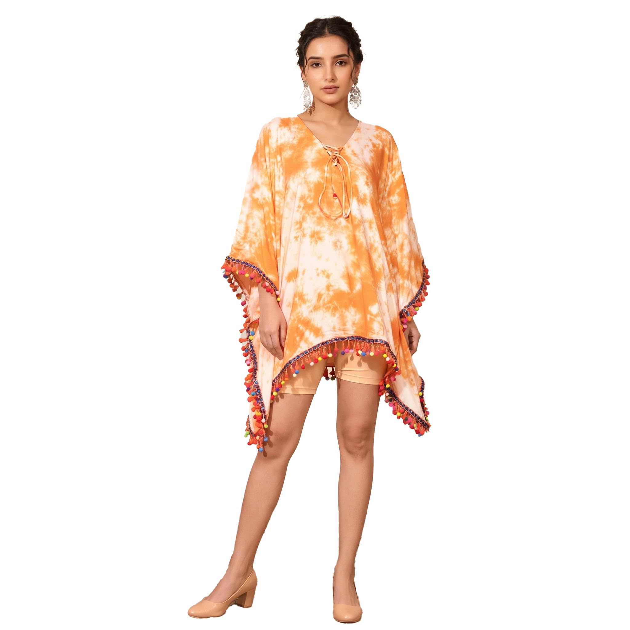 first resort Orange Tie-Dye Poncho Top in Cotton Modal for Women by Ramola Bachchan-picture-3