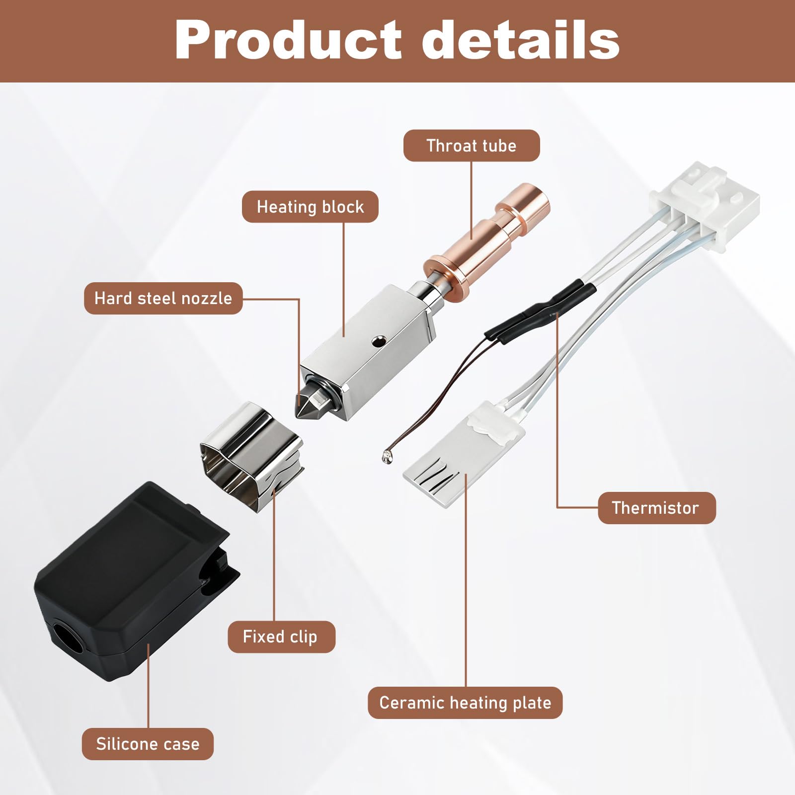 3-pak 0,2 mm 0,4 mm 0,6 mm ceramiczny hotend do Anycubic Kobra S1/ACE Pro, głowica drukująca ze stali nierdzewnej wytłaczarka Ki z termistorem 200 K, hartowana dysza Hot End