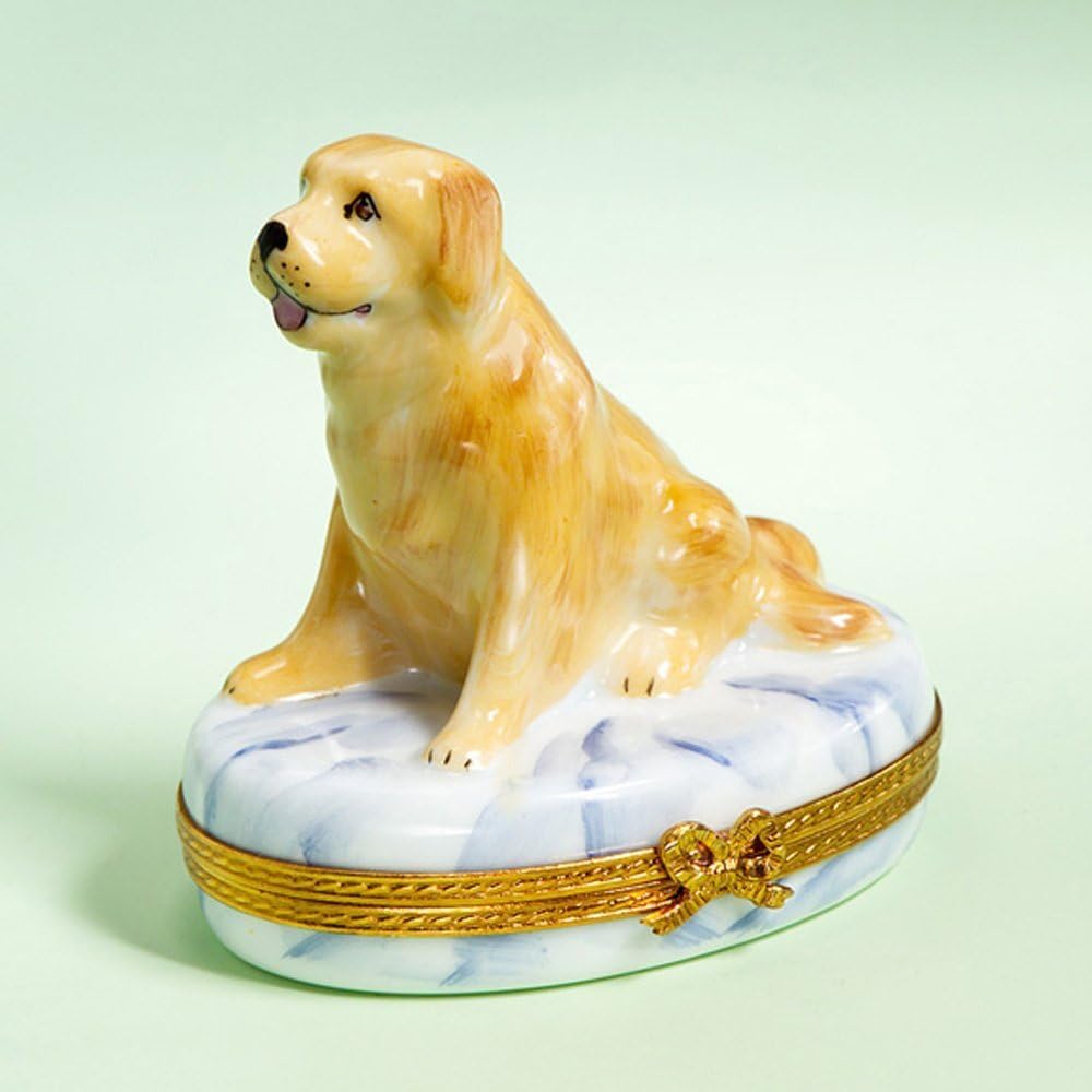 Limoges French Authentic Golden Retriever Hand Painted Box Home & Kitchen