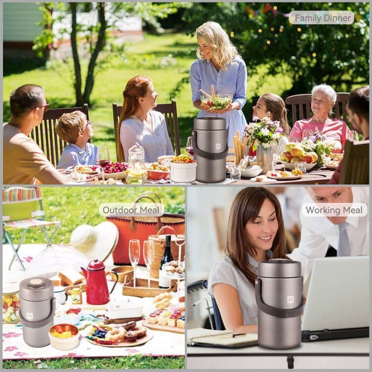 GOLDEN KEY 87oz Thermo for Hot Food Adult, Stainless Vacuum-Insulated Wide Mouth Large Food Thermo with 3 Stackable Storage Container Inserts and Lunch Bag,Hot & Cold Soup Insulated Food Jars - Image 6